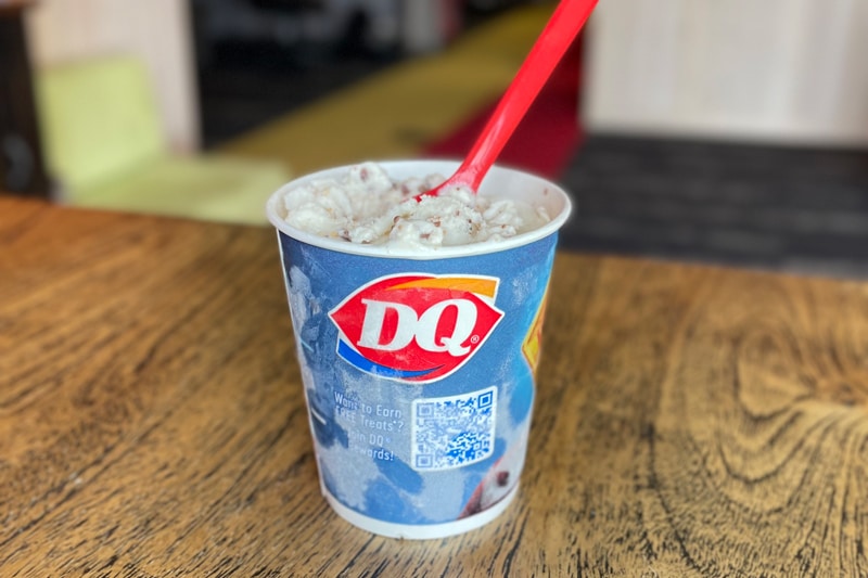 Ice cream treat on table.